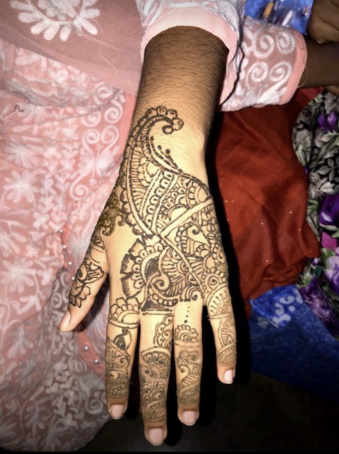 An example of henna on a hand for a religious ceremony. (photo taken by Shaiyan Feisal)
