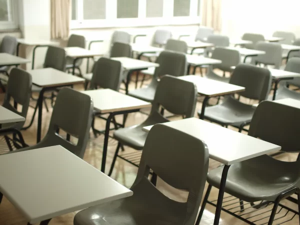 School desks lining a classroom