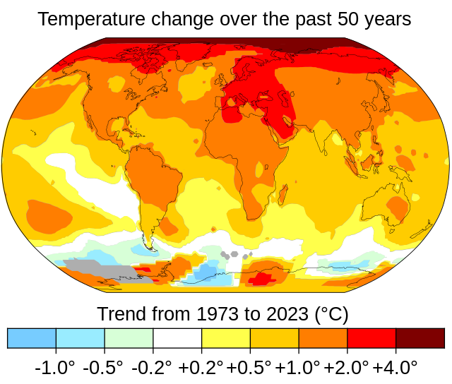 A graph of the change in Average Temperature over the past 50 years