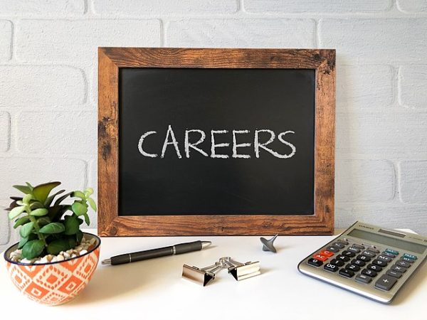 A photo showing career on a blackboard to detail what is available.