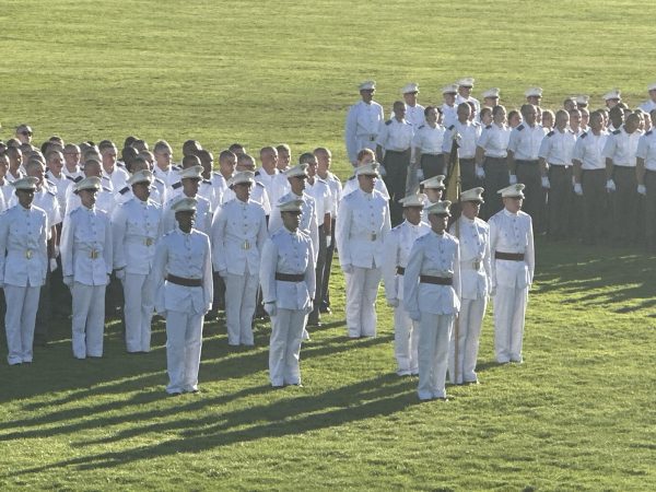 The new cadets at West Point stand at attention on their first day of basic training, known as R-Day. 