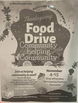 One of the many Thanksgiving food drive posters around Parkland to advertise.  