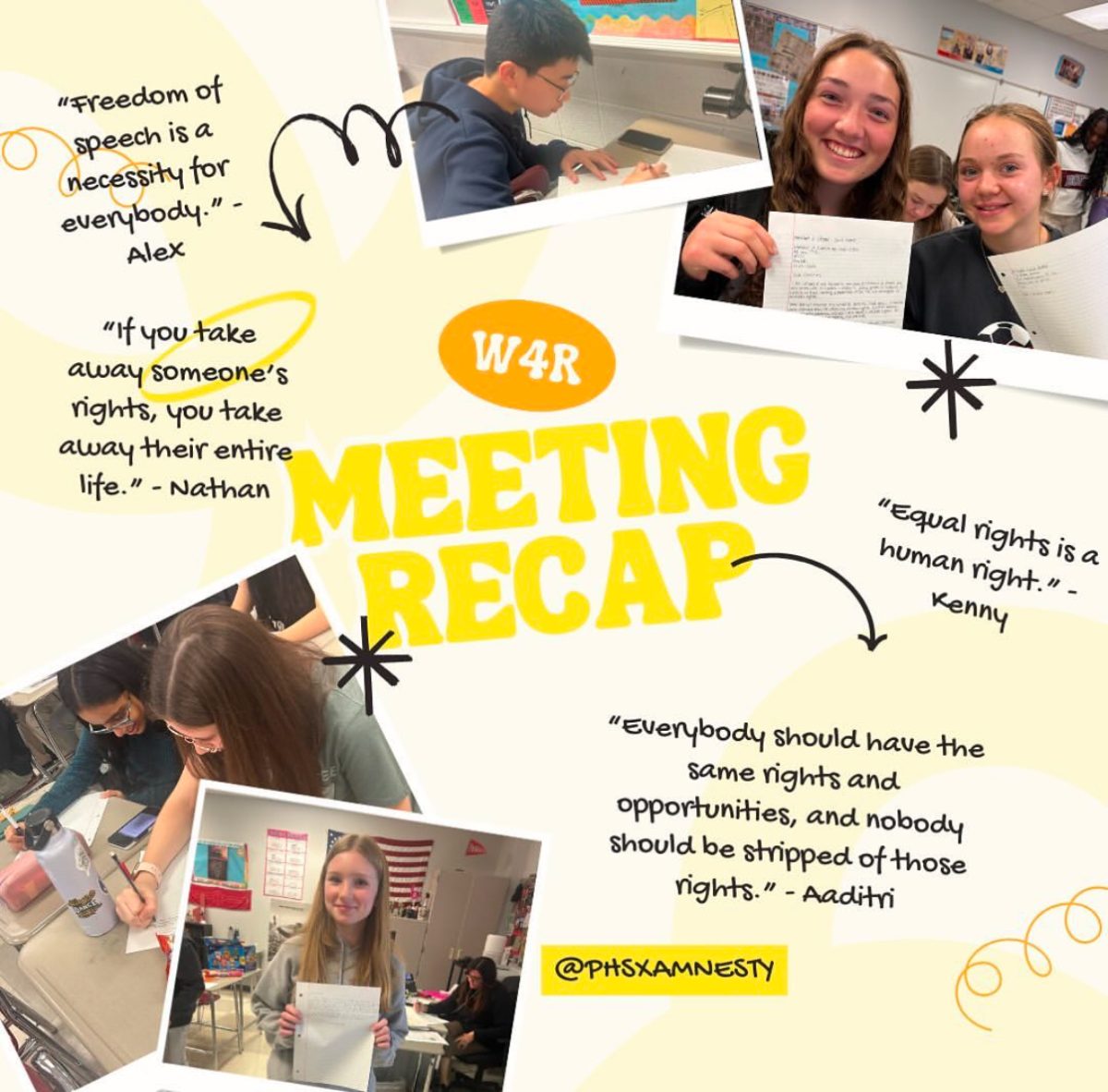 PHS's Amnesty International clubs instagram feature on their W4R meeting