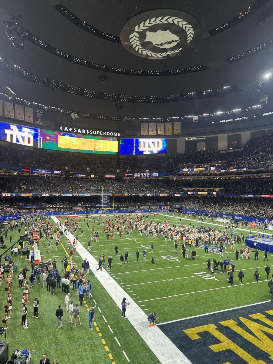 Caesar's Superdome following Notre Dame's victory over Georgia in the Sugar Bowl.