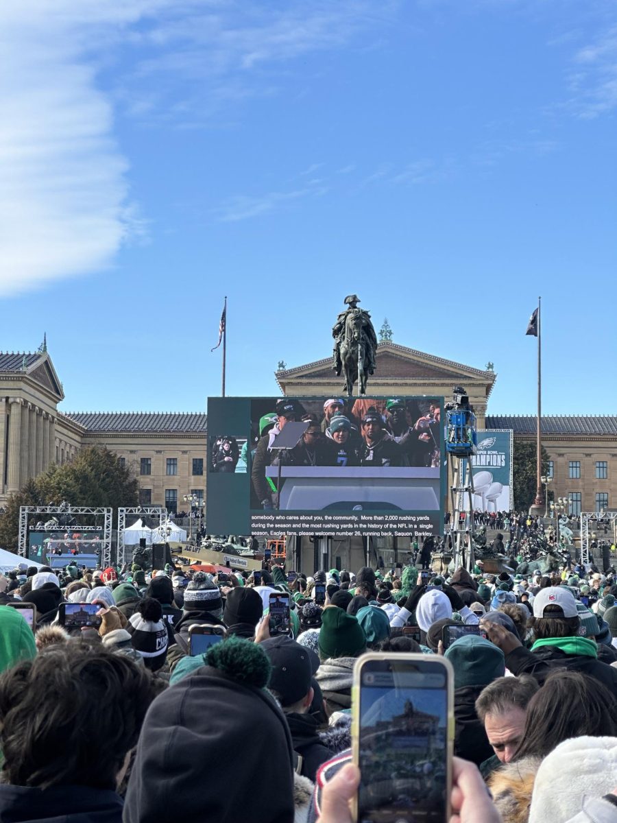 The sight at the Eagles parade In front of the Philadelphia Art Museum. 