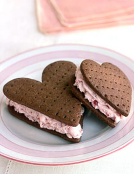 Ice Cream sandwiches shaped like hearts. 