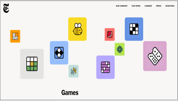 A screenshot of the New York Times games segment homepage.