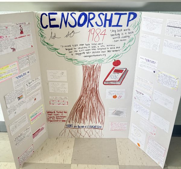 Amnesty International and NOW Club officers worked together to create this Banned Books Week poster for the Parkland Community Library.