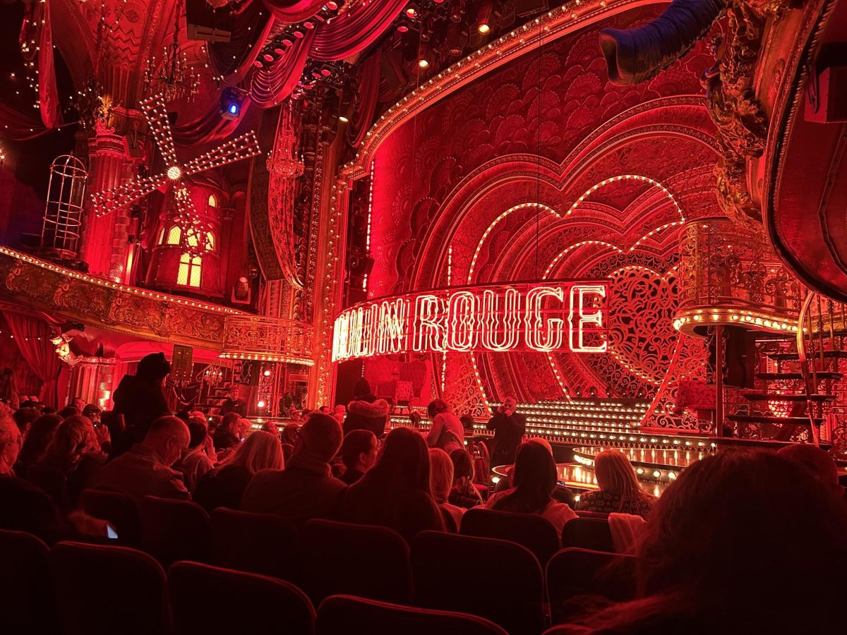 The stage for "Moulin Rouge!" on Broadway in New York City